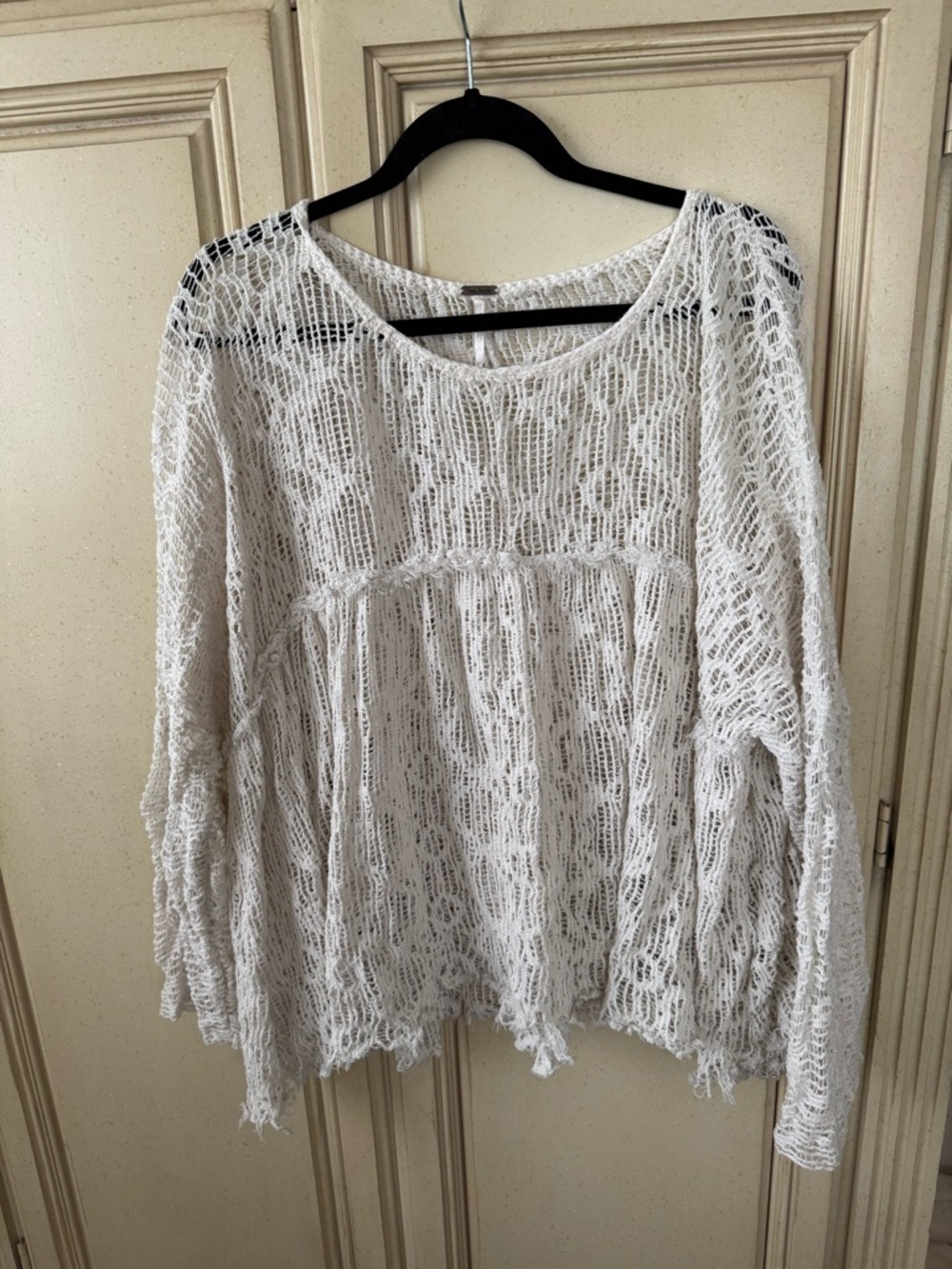 Free People Cream Open-Weave Peasant Pullover